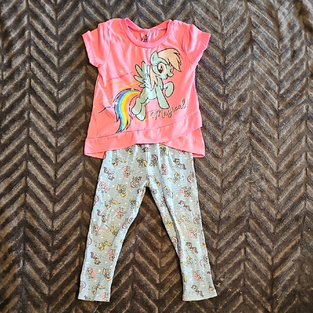 My Little Pony Coral Pink Top with Rainbow Graphic and Light Gray Pony Leggings